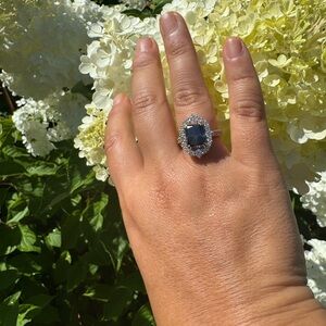 Antique Vintage Ring. 3.62 TW Radiant Cut Blue Moissanite Ring.